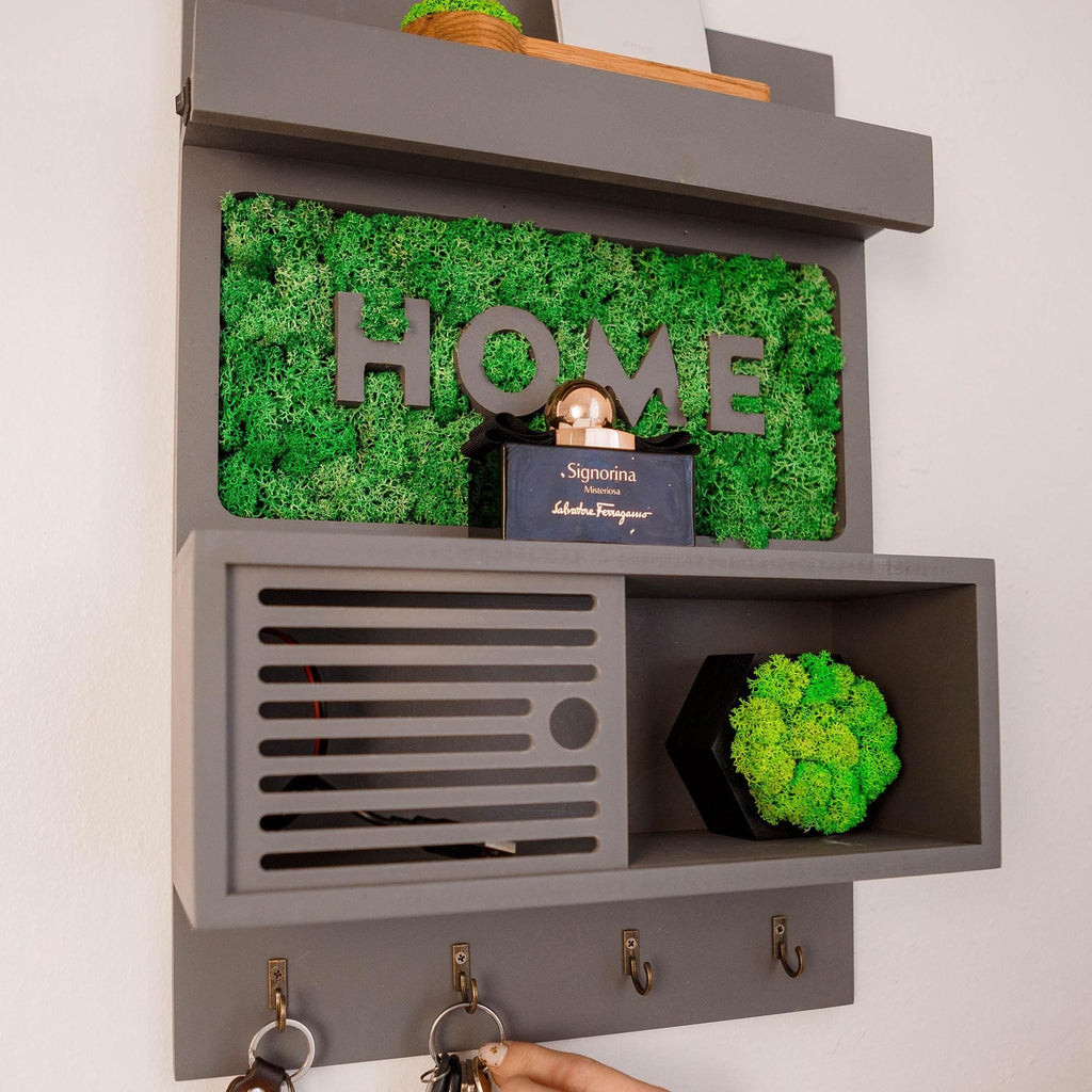 Moss Wall Key Holder with Shelf | Modern Entryway Organizer | Eco Friendly Home Decor