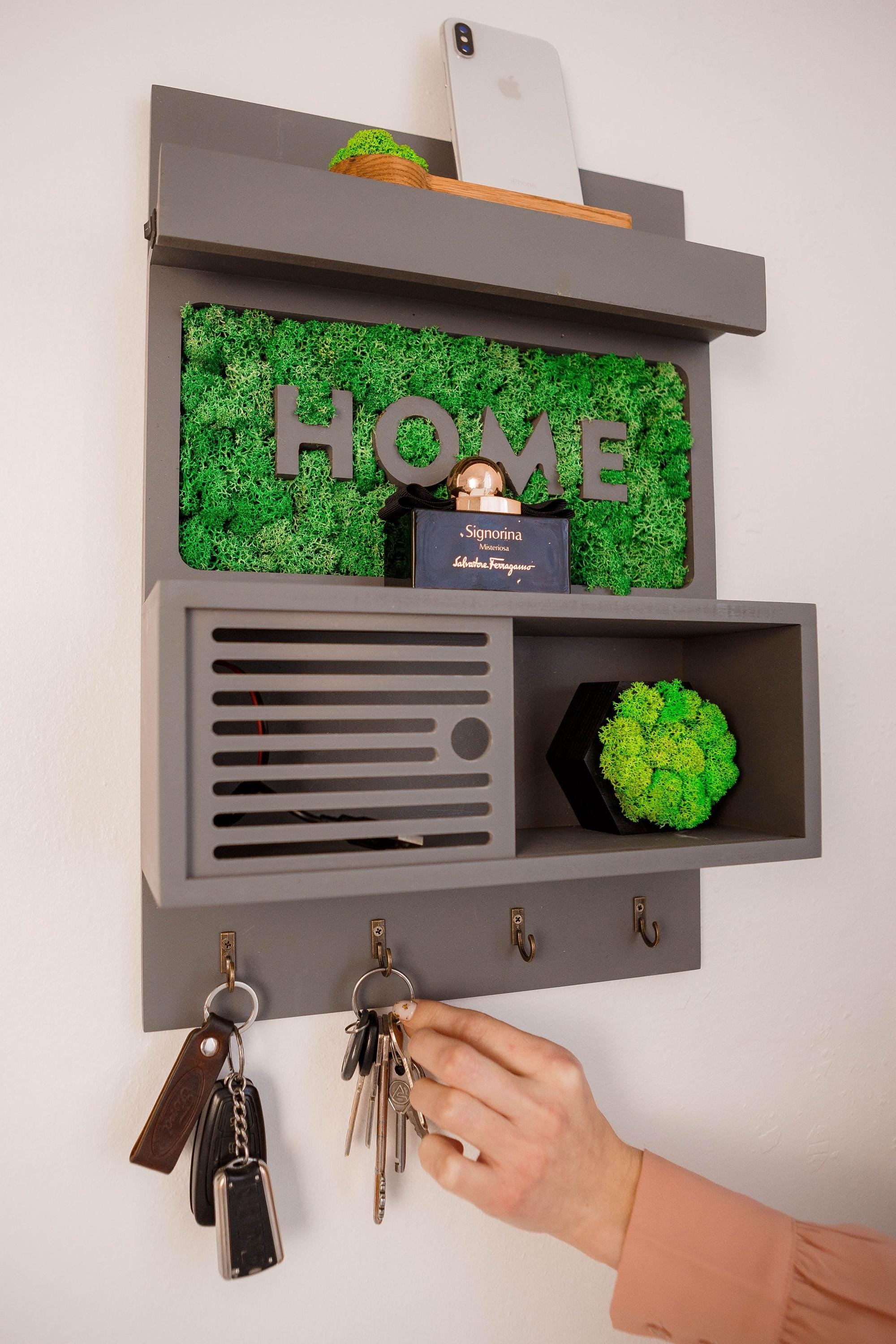 Moss Wall Key Holder with Shelf | Modern Entryway Organizer | Eco Friendly Home Decor