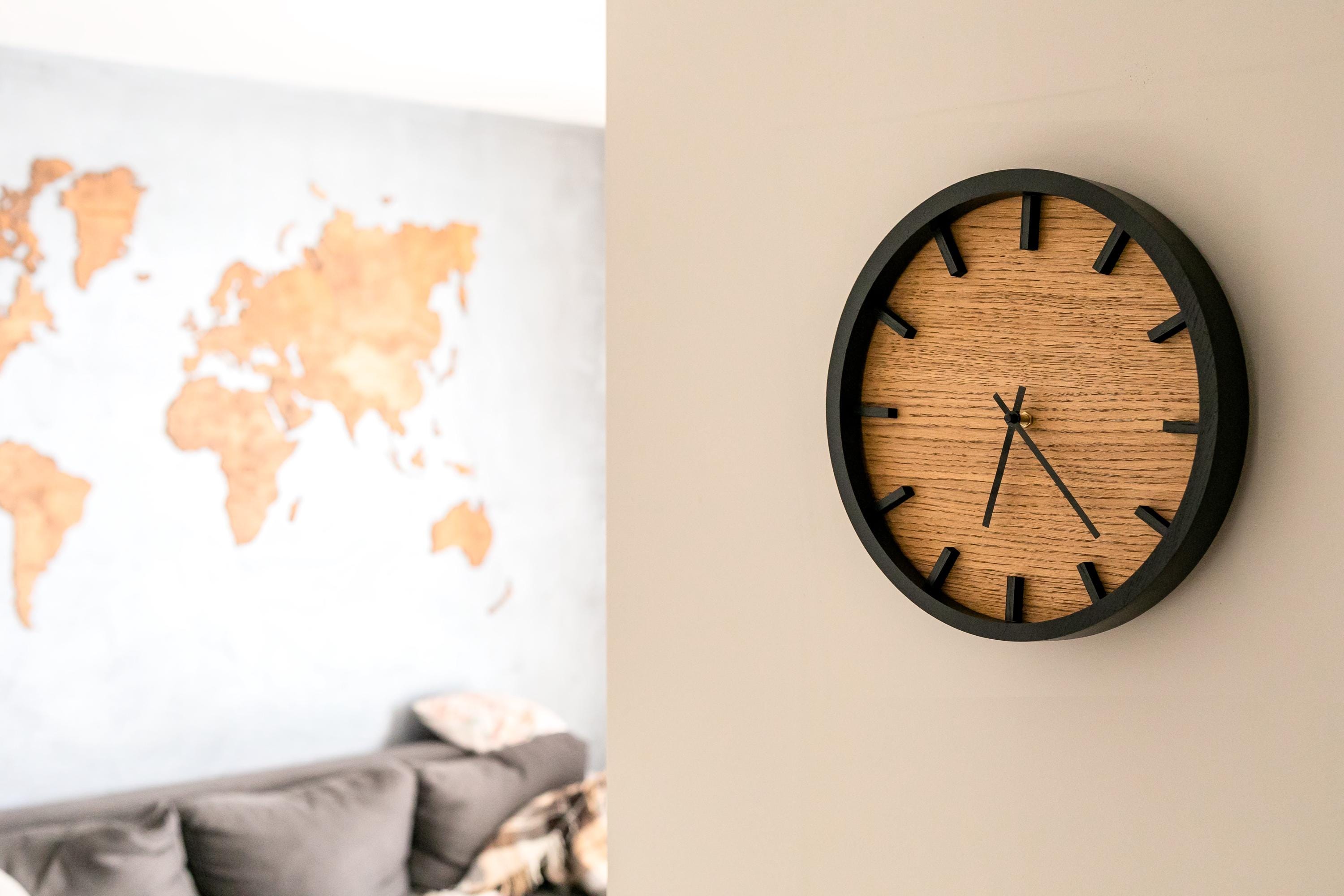 Modern Wood Wall Clock | Round Clock for Living Room | Natural Decor