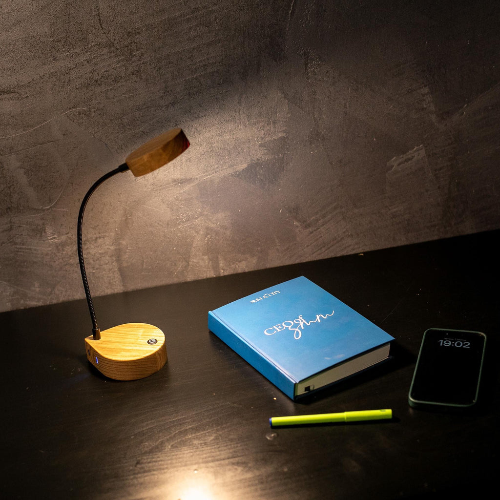 Handmade Wooden LED Desk Lamp, Flexible Reading Light