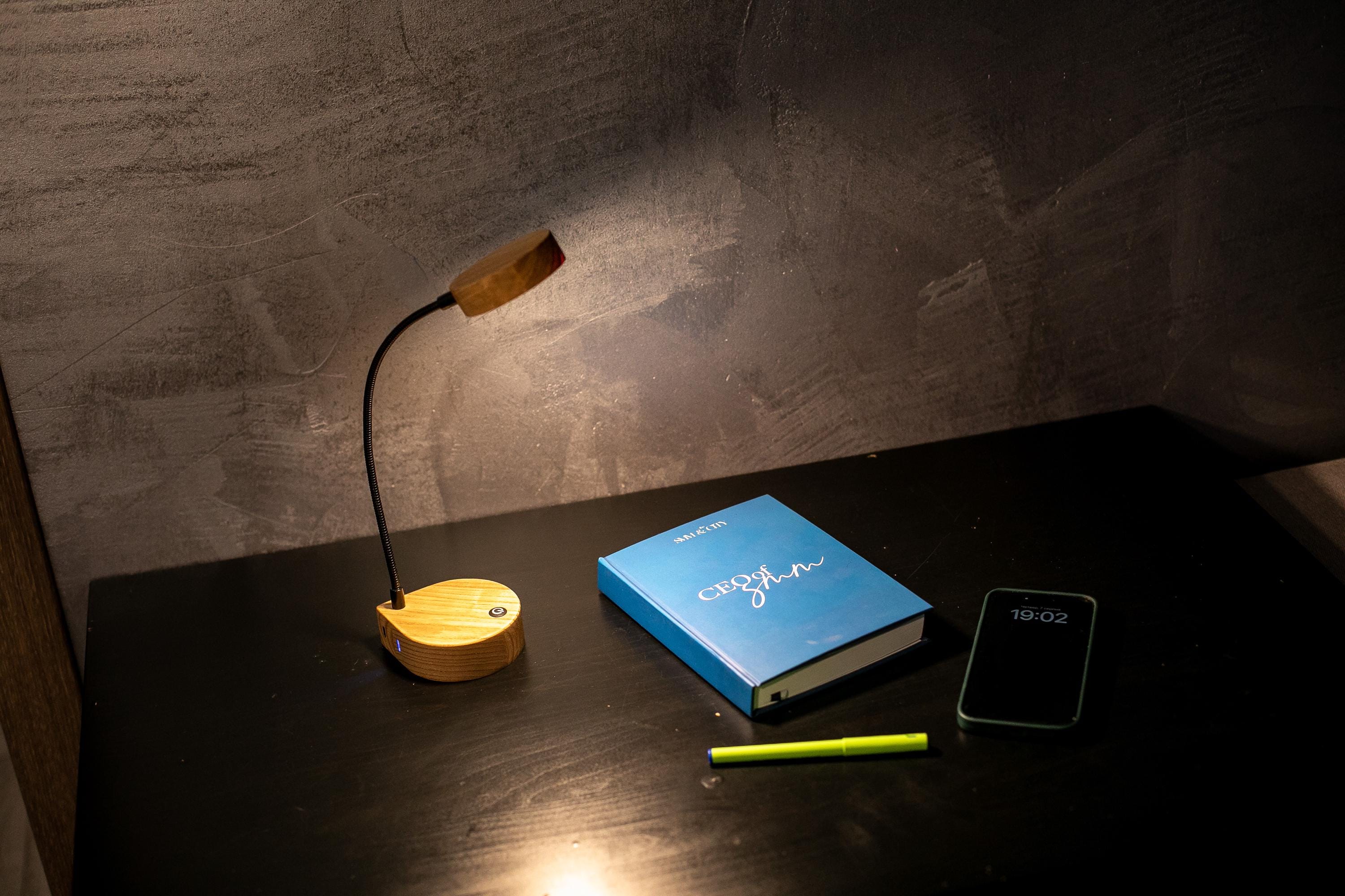 Handmade Wooden LED Desk Lamp, Flexible Reading Light