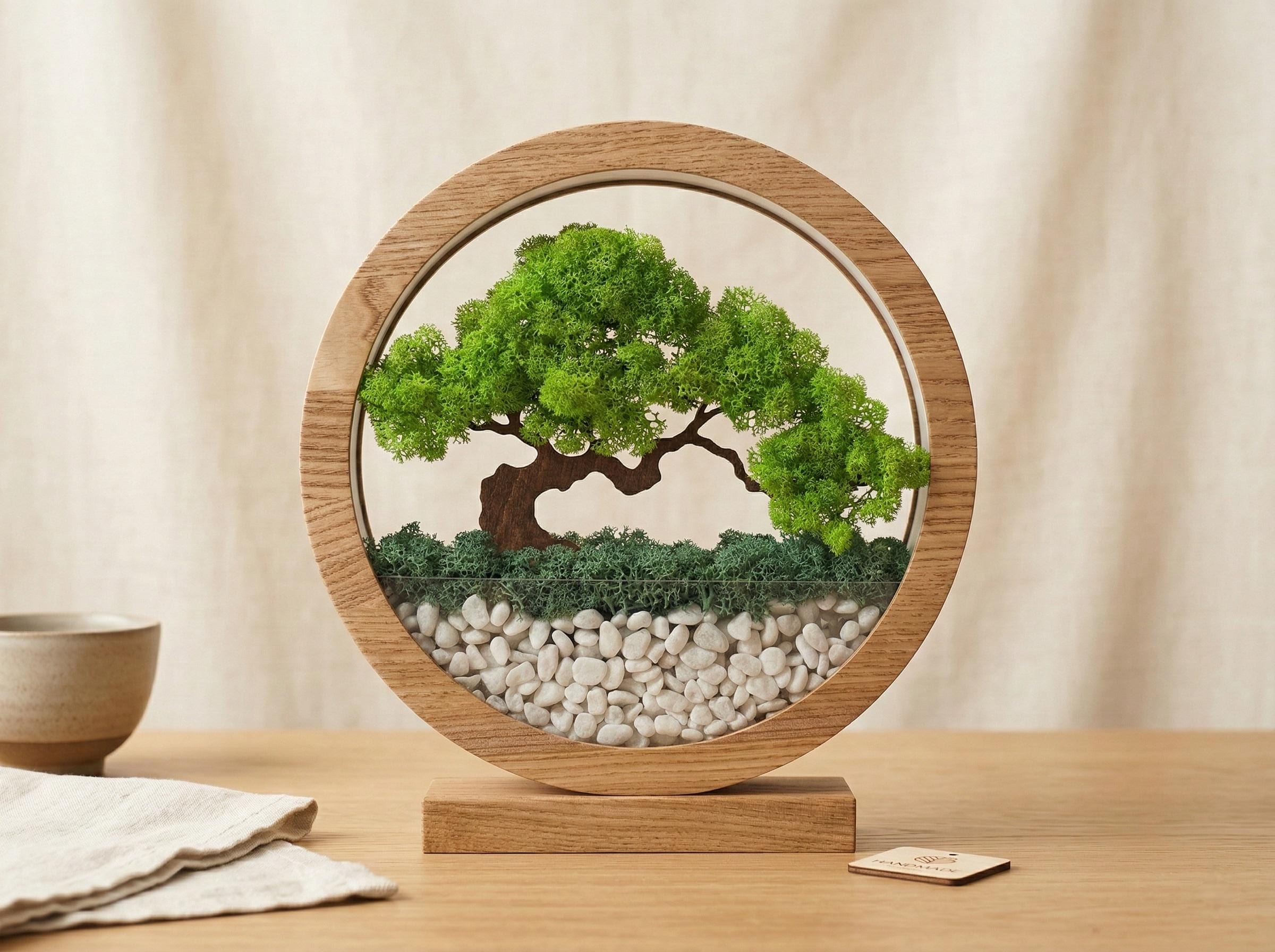Faux Moss Bonsai Lamp, Zen Garden Tree of Life, Preserved Moss, Japandi Decor Nightlight