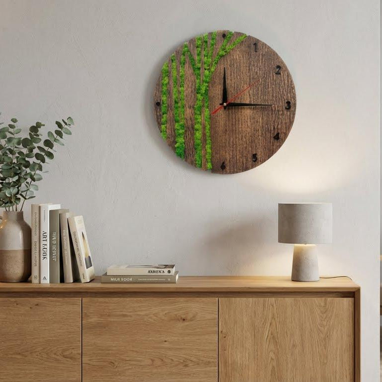 Wood & Moss Wall Clock | Eco Decor Timepiece