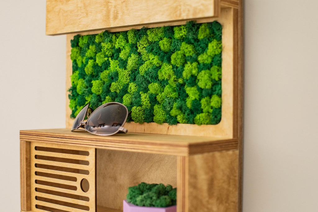 Moss Wall Key Holder with Shelf | Modern Entryway Organizer | Eco Friendly Home Decor