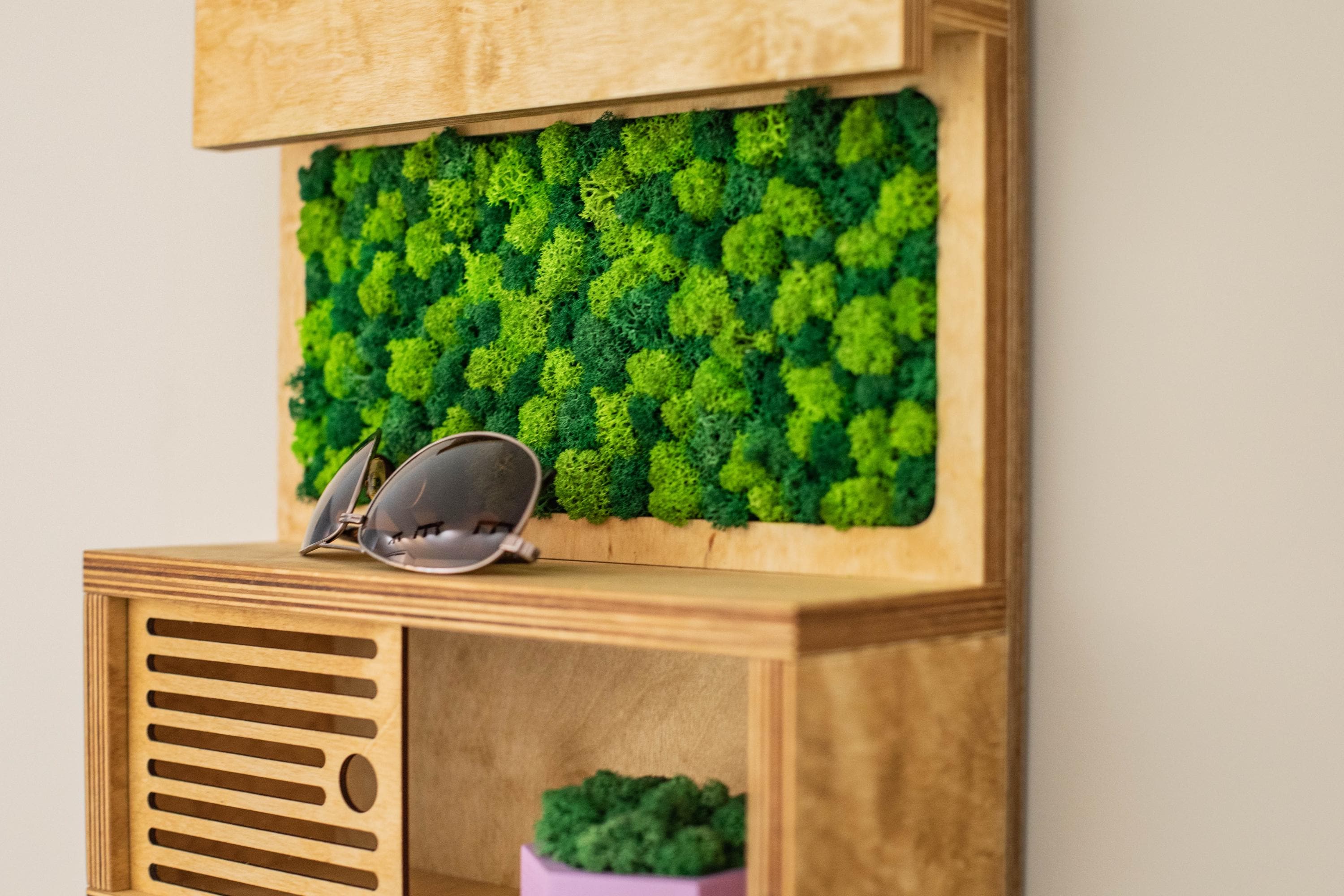 Moss Wall Key Holder with Shelf | Modern Entryway Organizer | Eco Friendly Home Decor