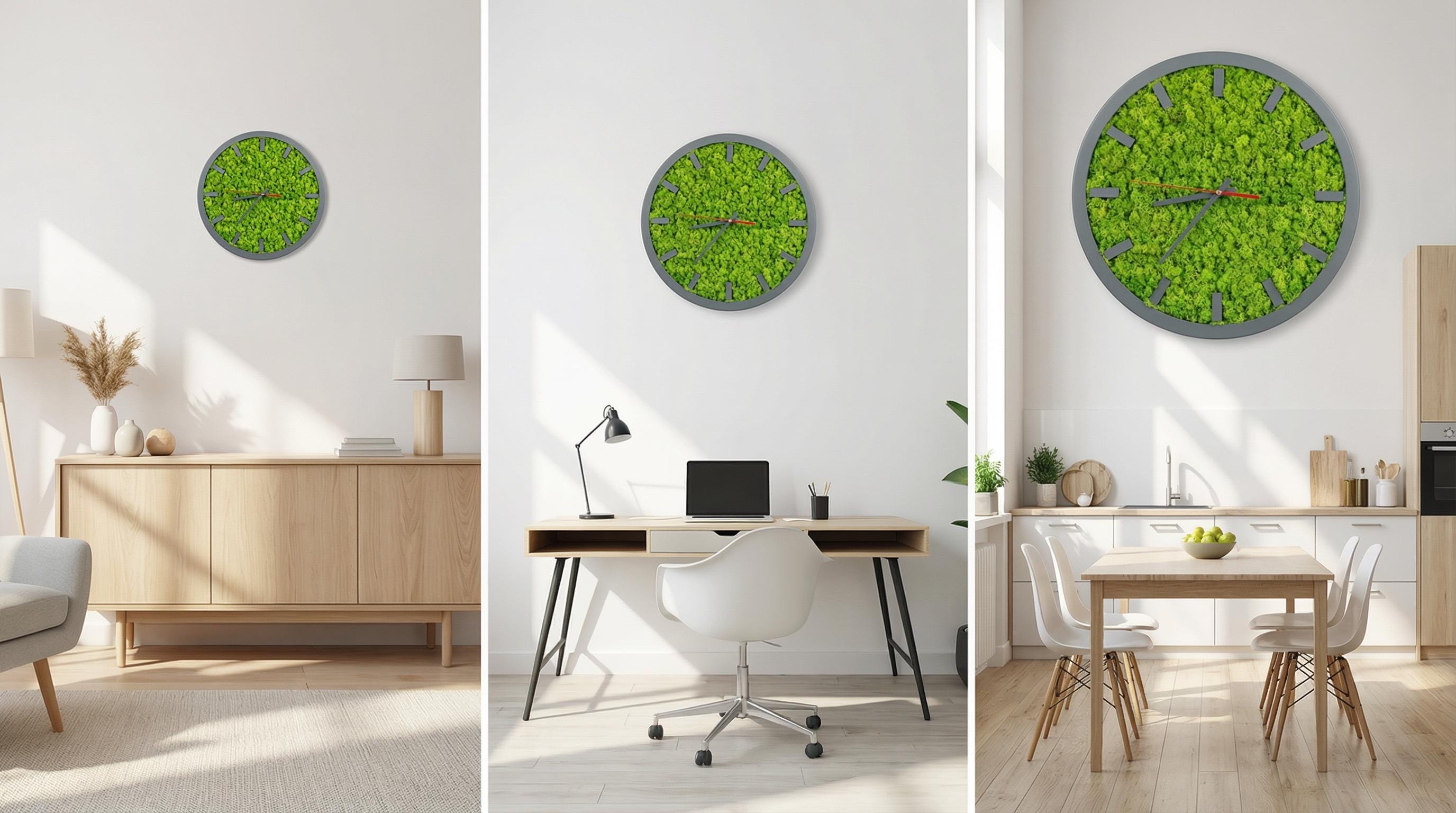 Modern Wood & Moss Wall Clock | Silent Timepiece