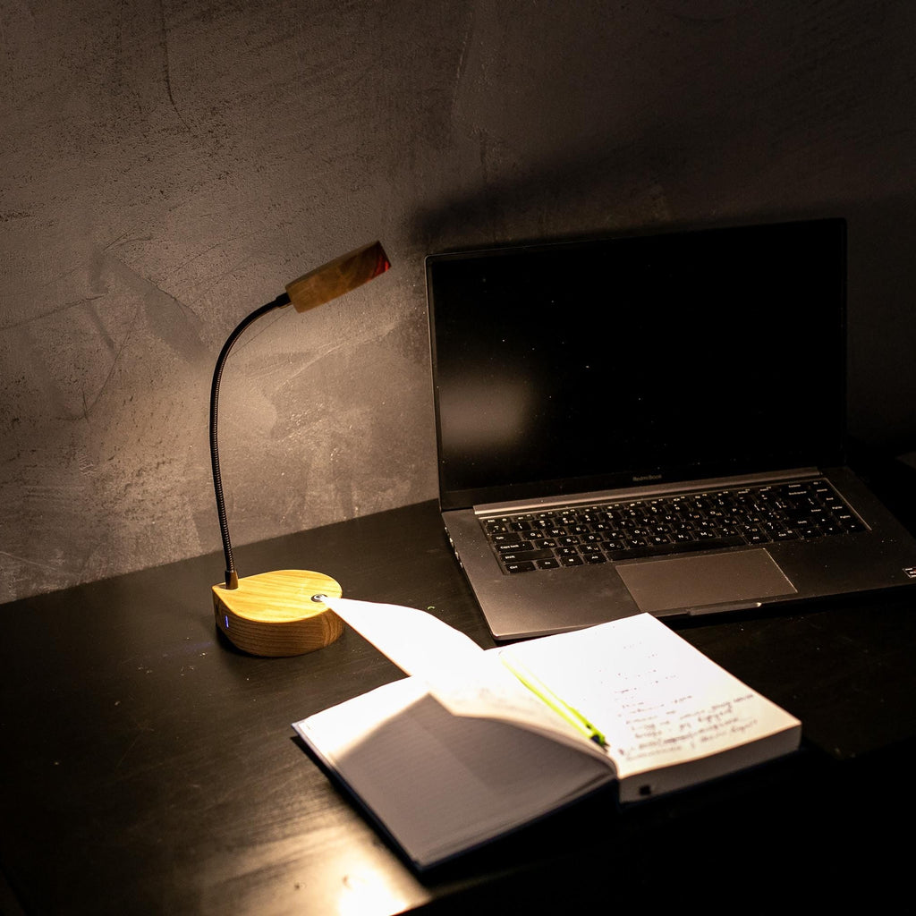 Handmade Wooden LED Desk Lamp, Flexible Reading Light