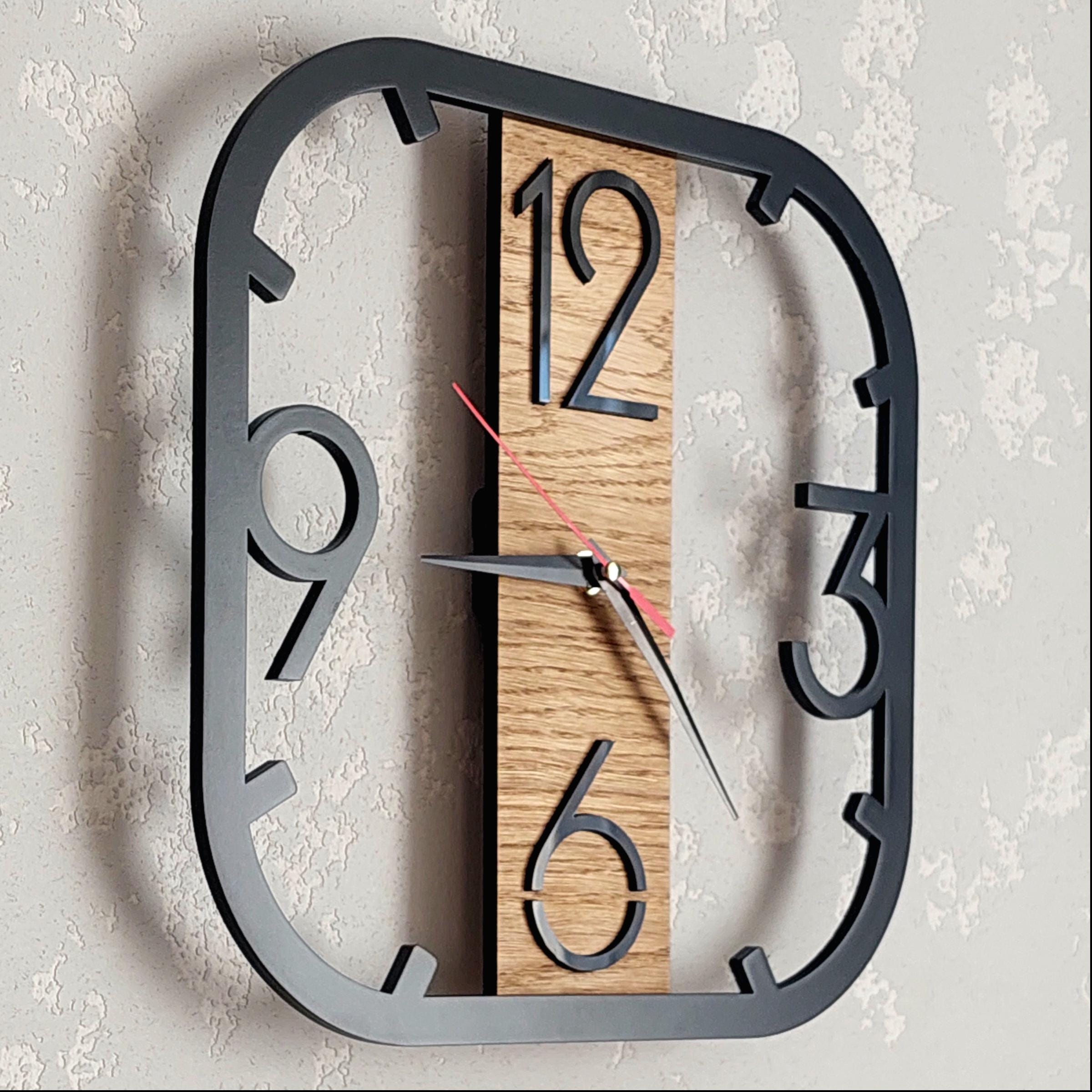 Modern Wooden Wall Clock | Minimalist Square Wall Watch with Large Numbers