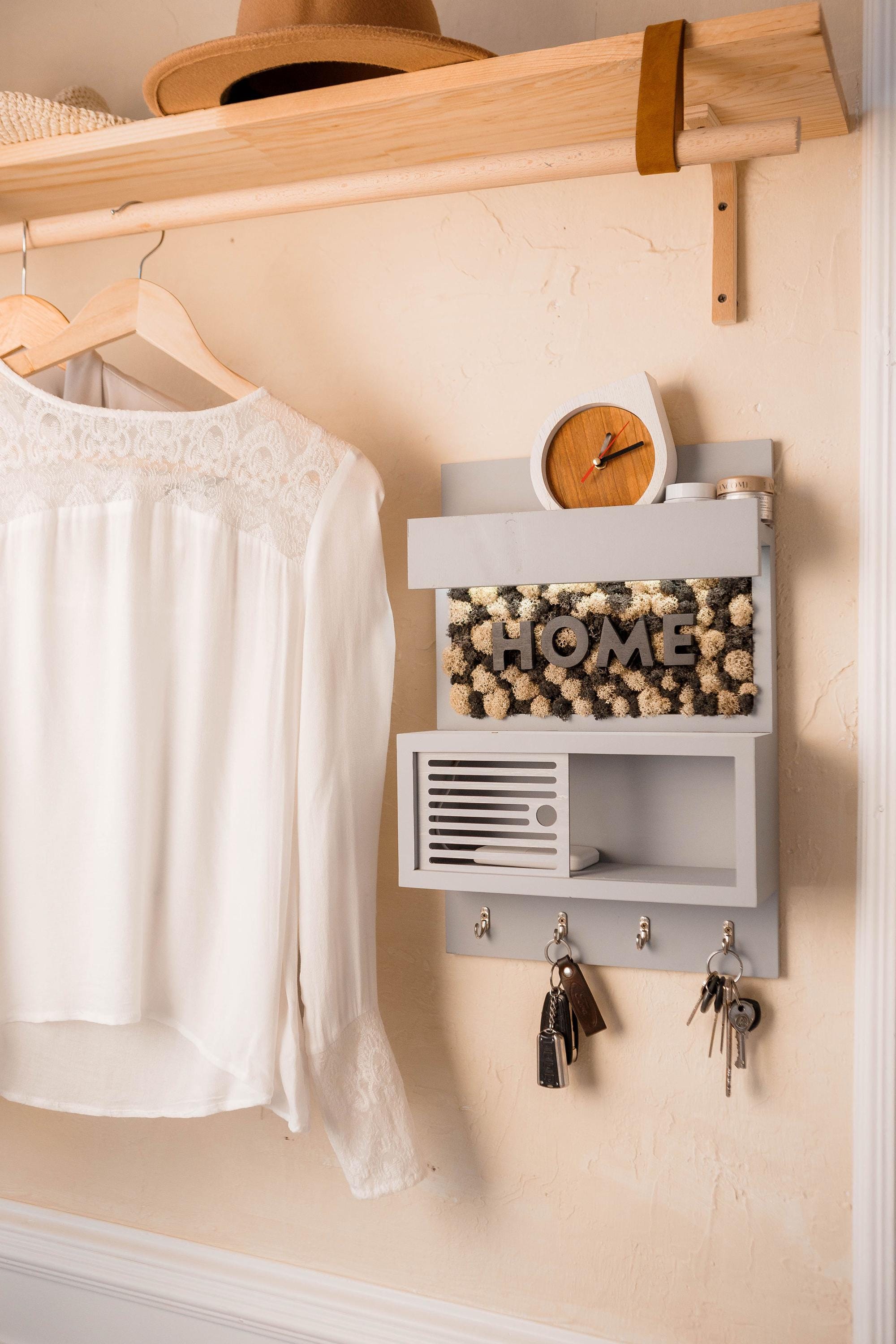 Moss Wall Key Holder with Shelf | Modern Entryway Organizer | Eco Friendly Home Decor